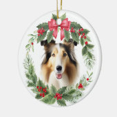 Décoration En Céramique Collie Chien Red Bow Holly Wreath (Gauche)