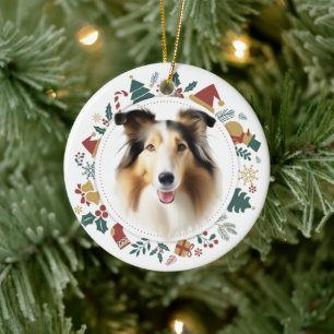 Décoration En Céramique Collie Dog Christmas Images Wreath