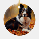 Décoration En Céramique Collie frontalier à l'automne Feuilles automne Ins (Dos)