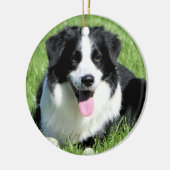 Décoration En Céramique Collie frontalière noire et blanche dans l'herbe (Gauche)