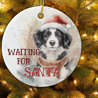 Décoration En Céramique Collie Frontière En Attente Du Chien Père Noël Noë