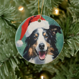 Décoration En Céramique Collie peinture de Noël