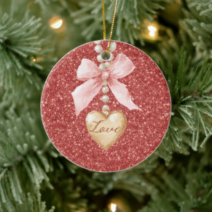 Décoration En Céramique Collier de Noël en forme de cœur d'amour avec nœud