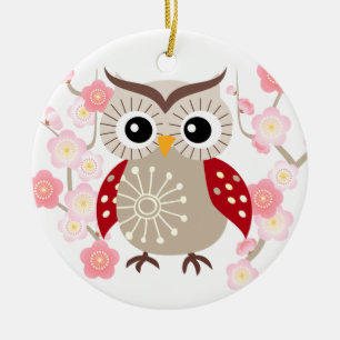 Décoration En Céramique Commémorez avec l'ornement rouge de hibou d'aile