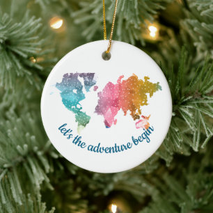 Décoration En Céramique "Commençons l’aventure" Carte géométrique du monde