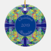 Décoration En Céramique Conception croix bleu et jaune - Texte personnalis (Dos)