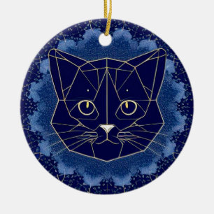 Décoration En Céramique Conception de chat géométrique entourée d'étoiles