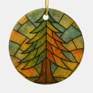 Décoration En Céramique Conception de vitrail d'arbre de pin aquarelle vin