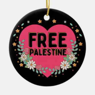 Décoration En Céramique conception graphique du coeur rose de la Palestine
