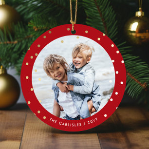 Décoration En Céramique Confetti blanc rouge et or 2 Photo Noël