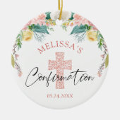 Décoration En Céramique Confirmation Aquarelle Floral Blush Pink Cross (Devant)