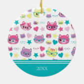 Décoration En Céramique Cool Pastel Chats avec lunettes Motif, Noël Turquo (Dos)