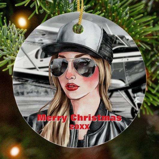 Décoration En Céramique Cool pilote et avion Cessna en aquarelle