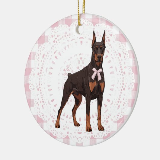 Décoration En Céramique Coquette Doberman Pinscher Pink Gingham Bows (Gauche)