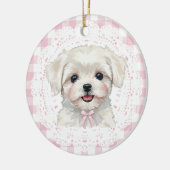 Décoration En Céramique Coquette Maltese Dog Pink Gingham Bows (Gauche)