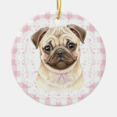 Décoration En Céramique Coquette Pug Dog Pink Gingham Bows (Devant)