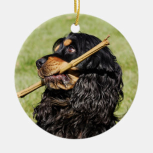 Décoration En Céramique Coqueur noir et tan jouant Chien chiot espagnol