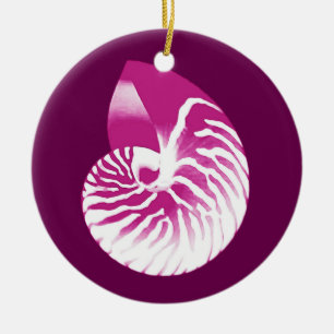 Décoration En Céramique Coquille de Nautilus - aubergine violet et blanc