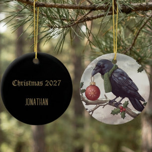 Décoration En Céramique Corbeau de Noël hivernal gothique lunatique