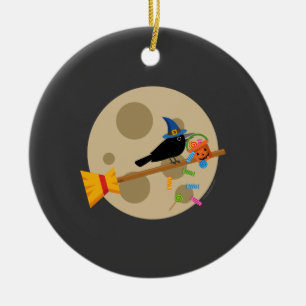 Décoration En Céramique Corbeau de sorcière sur un balai de profusion de b