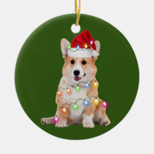 Décoration En Céramique Corgi Avec Le Cadeau De Noël Santa Hat