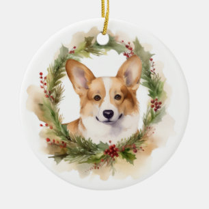 Décoration En Céramique Corgi Christmas Wreath Festive Pup