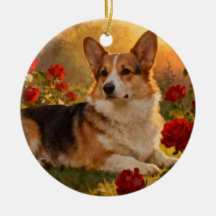 Décoration En Céramique Corgi dans les Roses VI