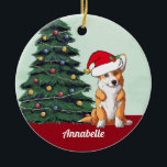 Décoration En Céramique Corgi de Noël avec chapeau de Père Noël en queue P<br><div class="desc">Ce beau chien de Pembroke Welsh Corgi a un casquette de Père Noël mignon et une adorable queue. Le chiot est assis devant un joli sapin de Noël orné de décorations colorées. Personnalisez le nom de votre animal de compagnie dans une jolie cursive sous le magnifique dessin de mon chien...</div>