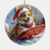 Décoration En Céramique Corgi Dog in Sledge laissez passer Noël (Dos)