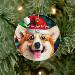 Décoration En Céramique Corgi mignon avec le chapeau de Noël