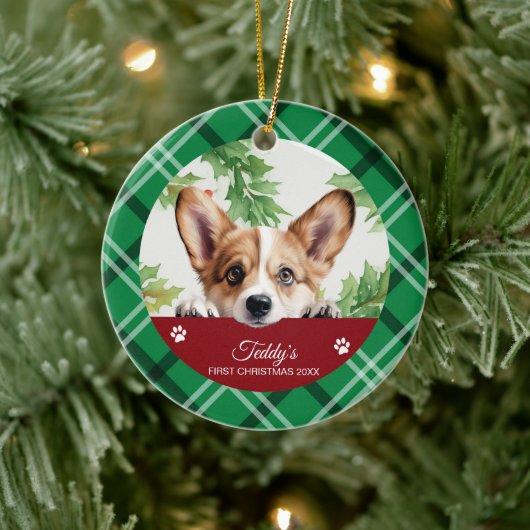 Décoration En Céramique Corgi Personnalisé Premier Noël (Arbre)