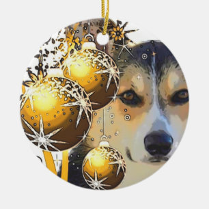 Décoration En Céramique Corgi tricolore de Noël avec des ampoules