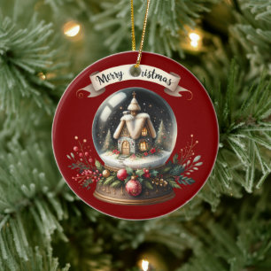 Décoration En Céramique Cosy Christmas Snow Globe Cottage Scène