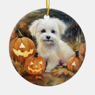 Décoration En Céramique Coton De Tulear Halloween Avec Peur Citrouille