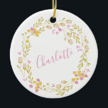 Décoration En Céramique Cottagecore rose vert Dainty Nom de la couronne fl<br><div class="desc">Cottagecore rose vert Dainty Floral Wreath Ornement céramique</div>