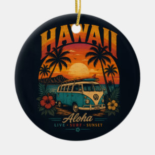 Décoration En Céramique Coucher de soleil hawaïen vintage Palmiers Planche