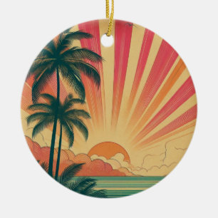 Décoration En Céramique Coucher de soleil rétro/tropical vintage/hawaïen