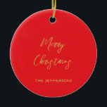 Décoration En Céramique Couleurs rouge et or brillantes Joyeux Noël<br><div class="desc">Représenter ce design moderne et élégant. Ce modèle peut être customisé pour répondre à tous les métiers professionnels.</div>