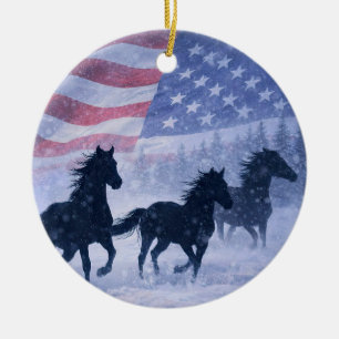 Décoration En Céramique Country Western Chevaux Sauvages dans la Neige Noë