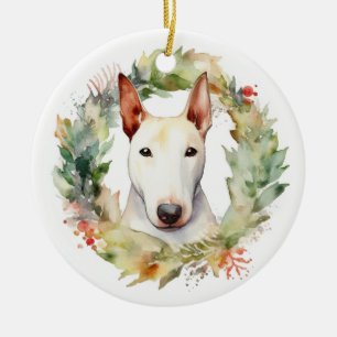 Décoration En Céramique Coupe de fête de la couronne de Noël Bull Terrier