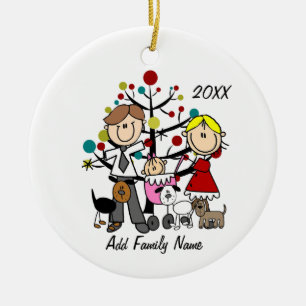 Décoration En Céramique Couple avec bébé fille trois chiens