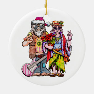 Décoration En Céramique Couple de Père Noël Hippie