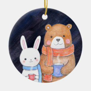 Décoration En Céramique Couple d'ours et de lapin ensemble Noël personnali
