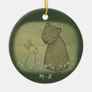Décoration En Céramique Couple d'ours et de lapin Premier Noël ensemble