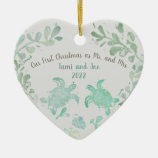 Décoration En Céramique Couple Holiday Sea Turtle Coastal Beach Ornament