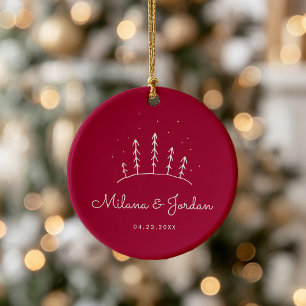 Décoration En Céramique Couple Personnalisé Minimaliste Noms Rouge Photo M