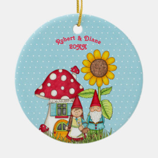 Décoration En Céramique Couples de gnome dans le jardin sur l'arrière -