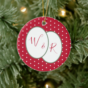 Décoration En Céramique Couples Monogrammes Notre Premier Noël Rouge