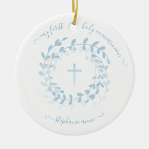 Décoration En Céramique Courbe et croix bleu communion
