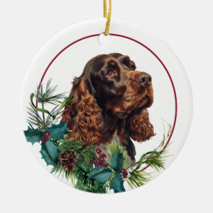 Décoration En Céramique Couronne de baies Evergreen Cocker Spaniel au Choc